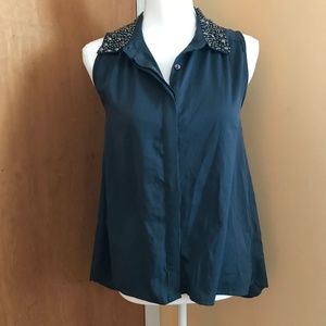 Sequin Sleeveless Button Up